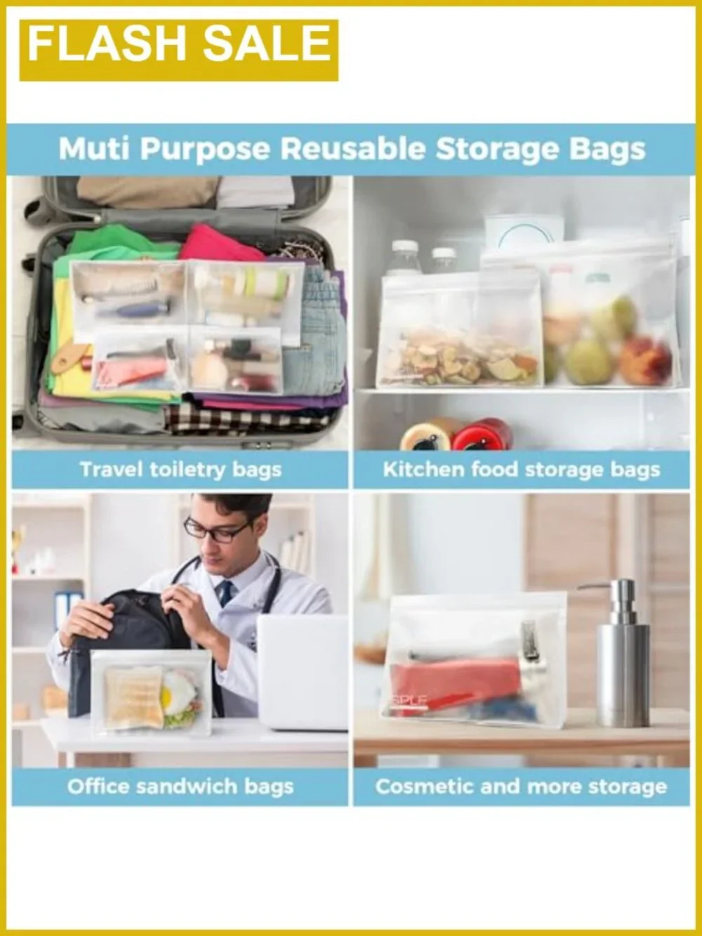 TSA Approved Leakproof Clear Toiletry Bag 4 Pack PEVA Travel Quart Zipper